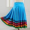 Midi Skirt Ladies Folk Dance Skirt Elastic High Waist Spanish Swing Skirt Rainbow Large Swing Hem Mexican Flamenco Performance Skirt