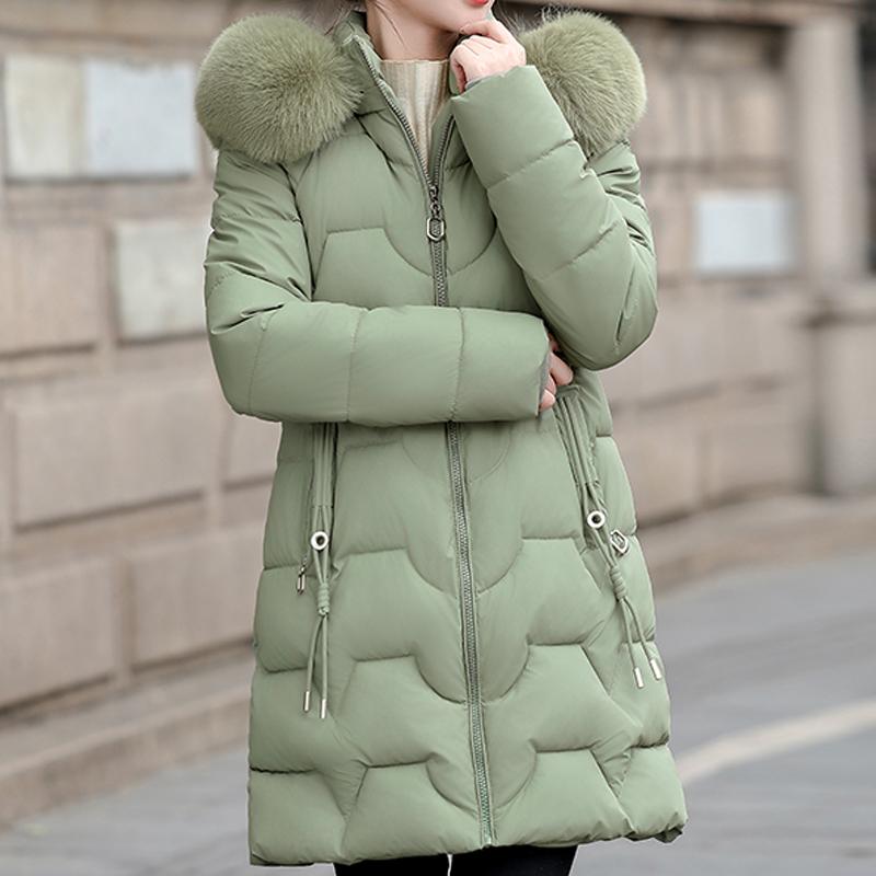 Fashion Winter Coat Female Long Parkas Hooded Faux Fur Collar Loose Thick Women's Jackets