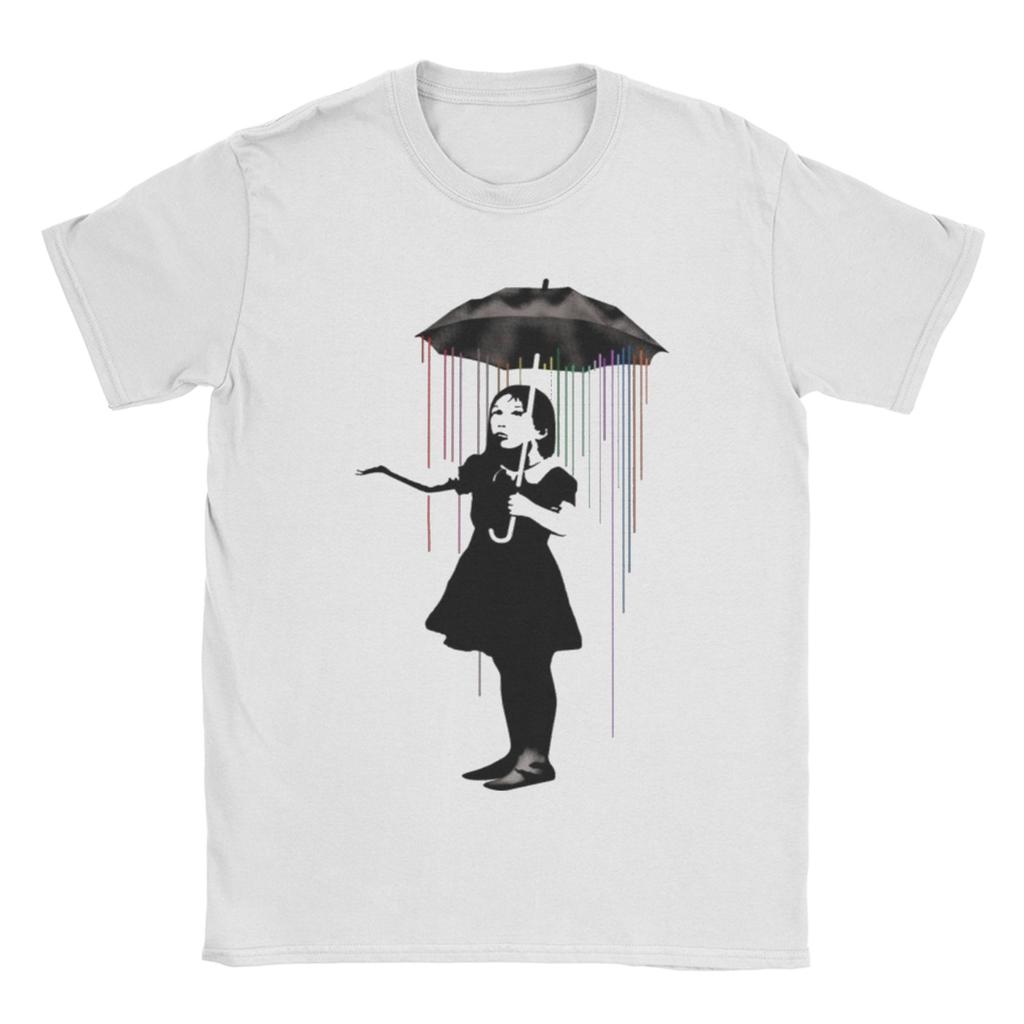 Мужская футболка Banksy Девочка с зонтом Хлопковая одежда Креативная футболка с коротким рукавом и круглым вырезом Футболка большого размера - Мужская ...
