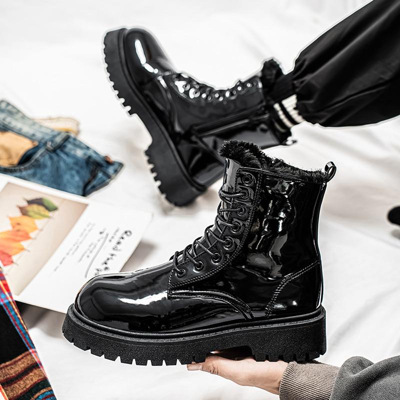 Классические модные черные блестящие кожаные ботинки для мужчин и женщин, увеличивающие рост ботинки на платформе, мужские ботильоны, мужские ботинки