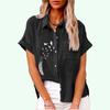 Женская модная футболка с принтом, летняя и осенняя повседневная футболка с воротником с лацканами, женская футболка на пуговицах, свободные блузки с короткими рукавами