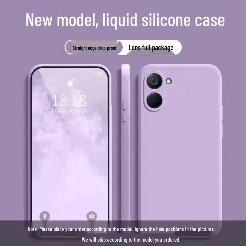 Realme V20 Простой однотонный жидкий чехол-кубик с полным покрытием, противоударный, мягкий