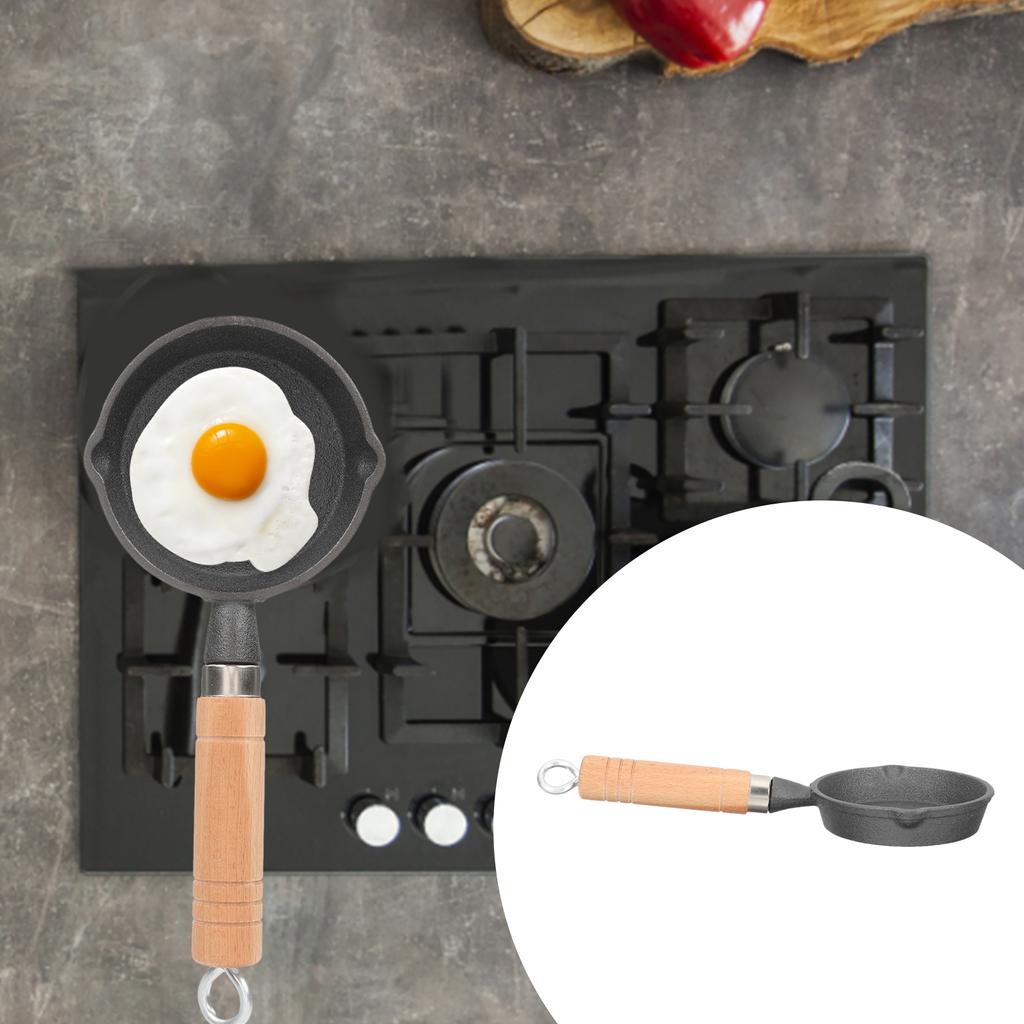 Горячая сковорода для жарки яиц, чугунная сковорода, мини-сковорода с деревянным подогревом, длинная ручка, походная посуда с антипригарным покрытием
