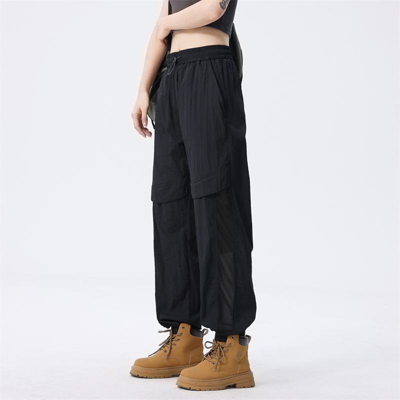 Мужские и женские летние легкие брюки-карго в уличном стиле с прямыми штанинами, брюки-парашюты, быстросохнущие повседневные брюки-джоггеры из искусственного шелка