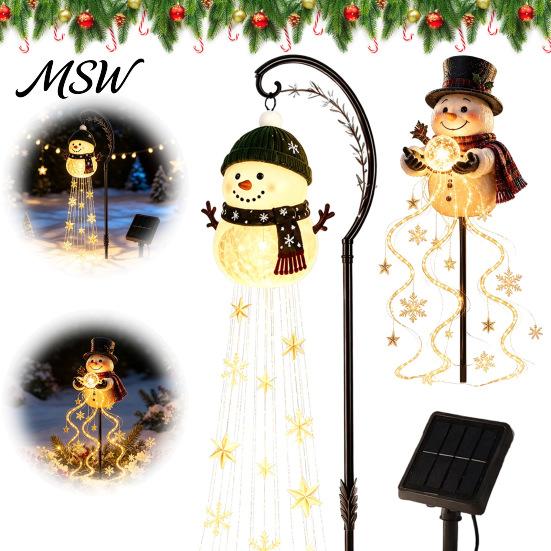 Magic Garden Accents for Terrace Solar Snowman Water Fountain Light, Glowing Yard Lamp with Unique Gifts Lovers Effect, Resin Outdoor Statue Landscape