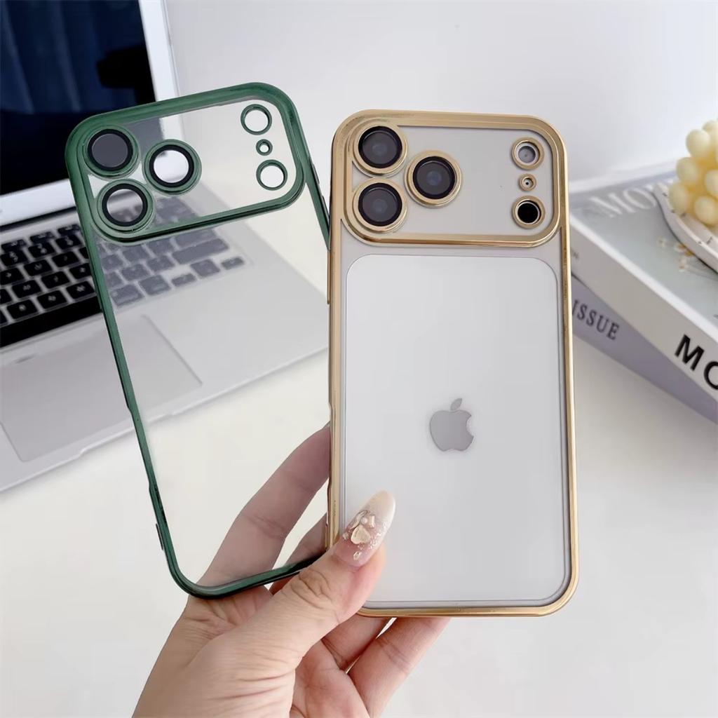 Прозрачный гальванизированный чехол для телефона для iPhone 17 Air 16 15 Plus 14 Pro Max 13 12 Mini Мягкий чехол из ТПУ с защитной пленкой для объектива