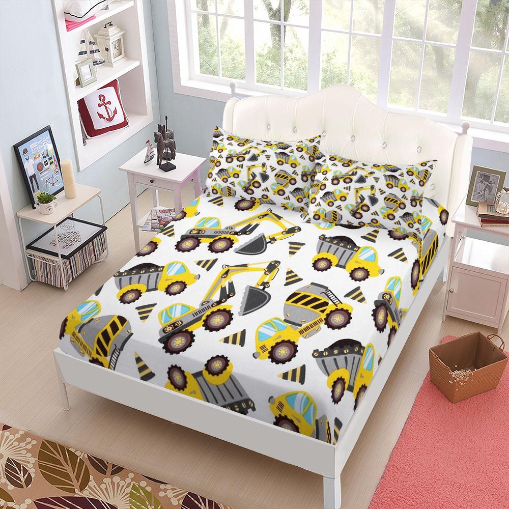 Construction Factory Children Fitted Sheet Set King Queen Double Full Size Bed Linen Set