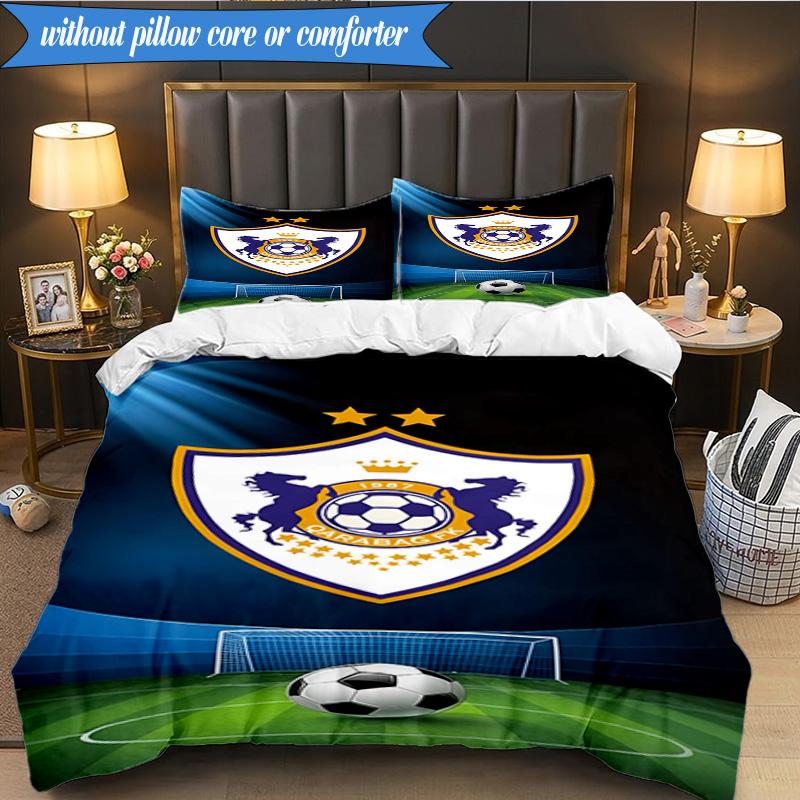 3PCS Qarabag Soccer Team Crest Design Bedding Set 2D Printing (Includes 1 Duvet Cover + 2 Pillowcases Coreless), Bedroom decor,Fan gift