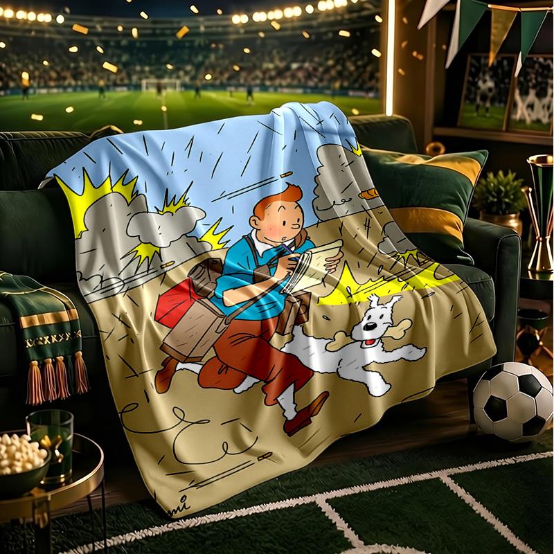 Tintin's Adventure City Blanket Lightweight Flannel Bedding Blanket Perfect for Travel, Camping, Living Rooms, Offices, Sofas, Fan Christmas gift