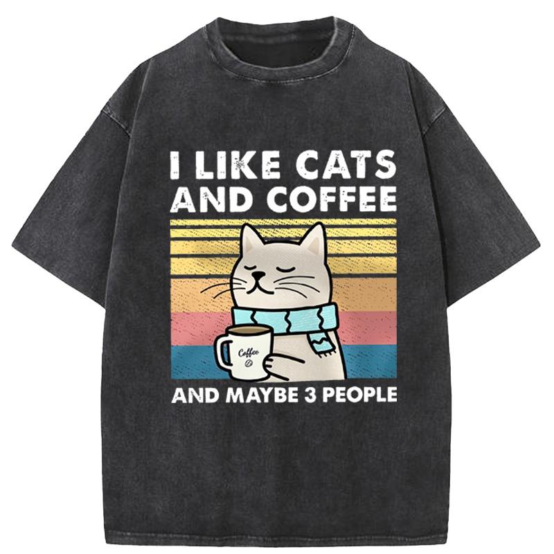 Мужская женская футболка I Like Cats And Coffee Хлопковая футболка Свободная футболка Модная футболка с круглым вырезом Уличная одежда для пар