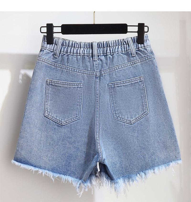 Короткие джинсы больших размеров для женщин, летние повседневные синие свободные женские джинсовые шорты с заусенцами, широкие джинсовые брюки