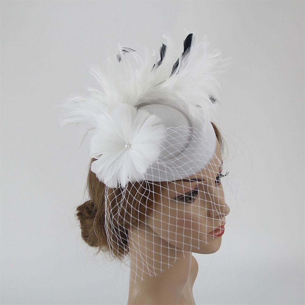 Заколка для волос Фасинаторы Шляпы с цветами Вечерние головные уборы Сетка Перья Свадебный свадебный ободок