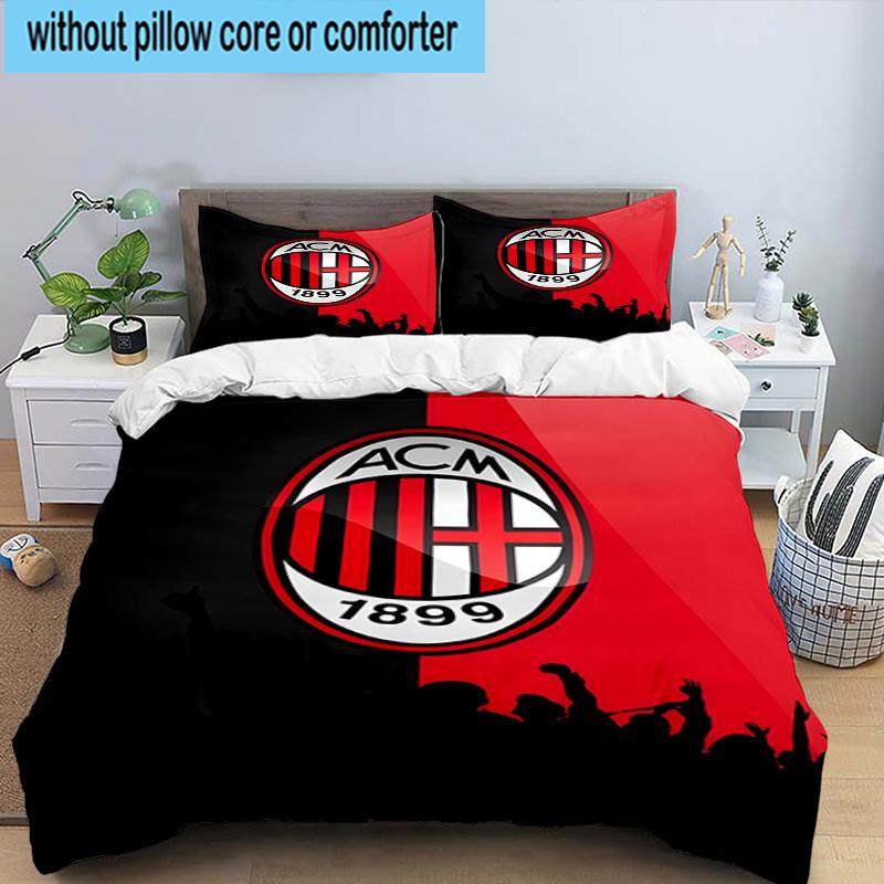 3pcs Milan Football club Printed Bedding Set Duvet Cover Closure Includes 1 Duvet Cover & 2 Pillowcases Bedding Sets Home Decor Gifts