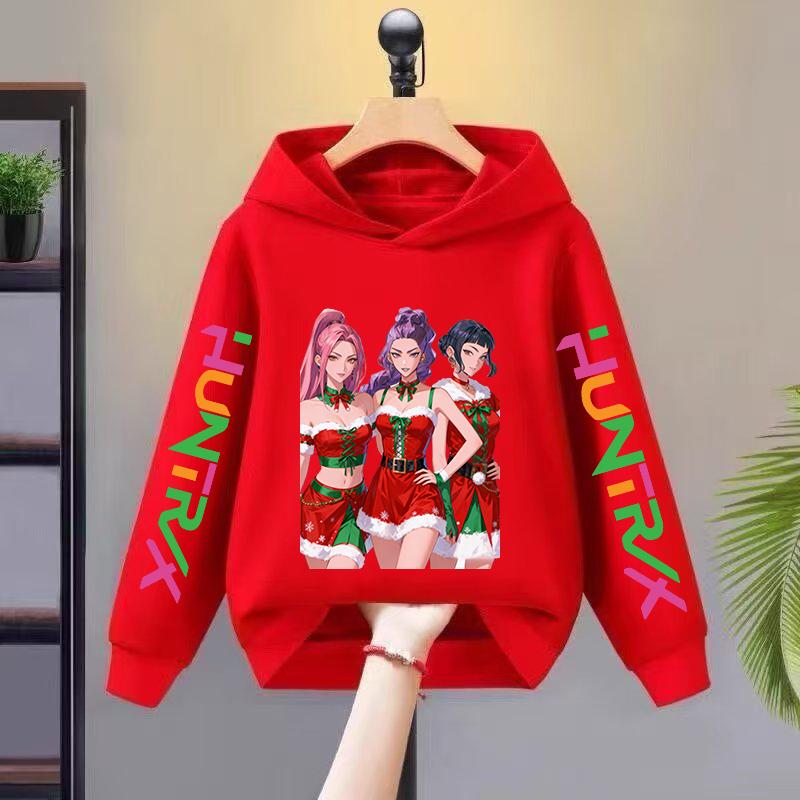 Стильная детская толстовка с капюшоном в стиле KPOP, модная и удобная рождественская серия, модная спортивная одежда оверсайз для девочек, уличная одежда