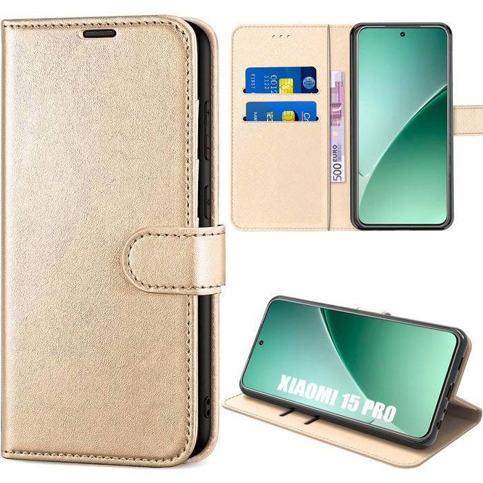 Coque pour Xiaomi 15 Pro, Protection Antichoc Anti-Rayures Cuir Synthétique - Doré