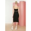 Black Slit Detailed Fitted High Waist Ribbed Stretch Midi Knitted Skirt Twoss22et0250