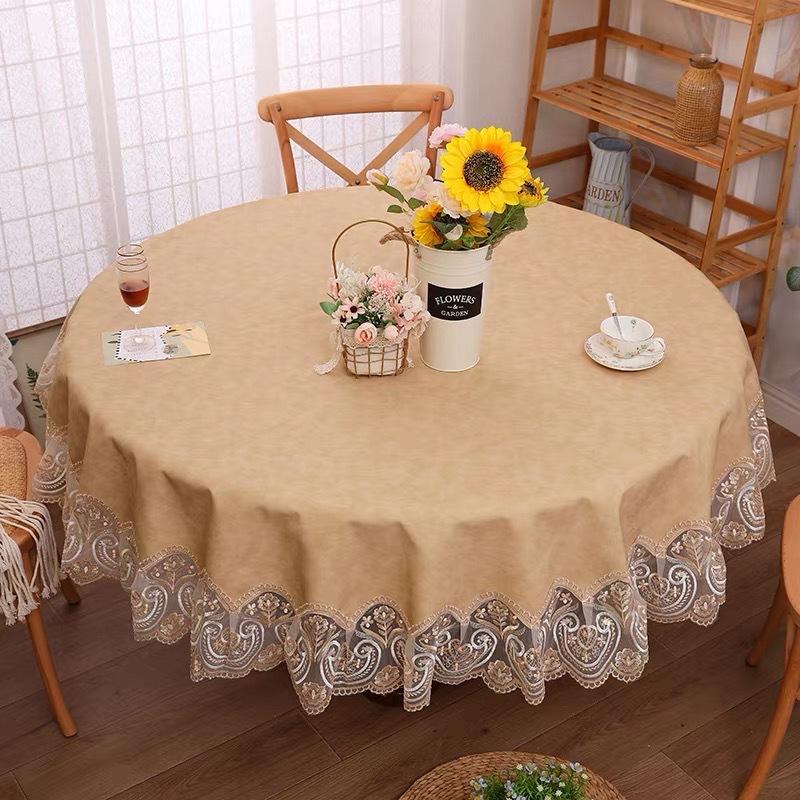 Круглая скатерть из водонепроницаемой и маслостойкой искусственной кожи, высококачественная противоожоговая несмываемая кружевная кромка, бытовая круглая скатерть для стола