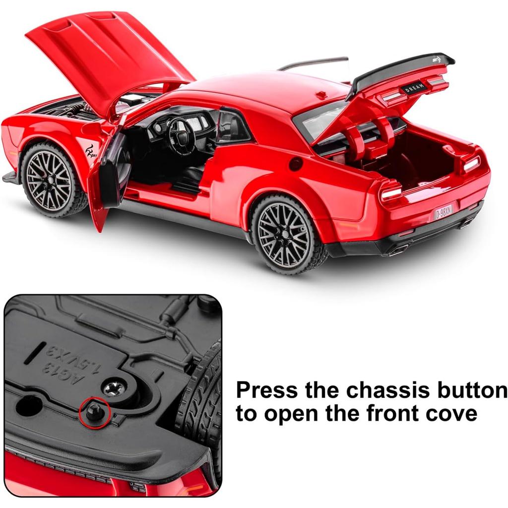 Масштаб 1/32 Dodge Hellcat Challenger Die Cast Metel Pull Back Model Car Hellcat со звуком и светом Hellcat Car Toy Car Toy Gifts для детей от 3 лет и старше