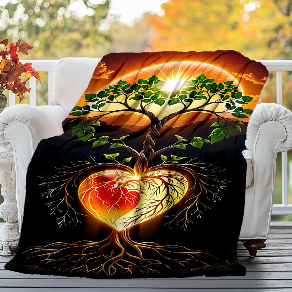 1pc Tree Heart Outdoor Flannel Blanket Soft Warm All-Season Throw for Sofa Bed Car Camping Office, Cozy Gift Idea1133S