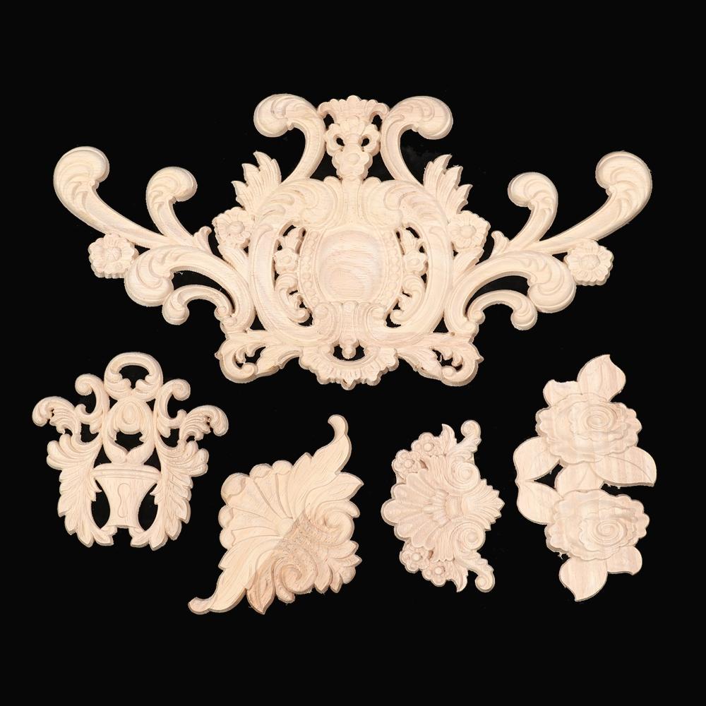 Furniture Parts Wooden Figurines Crafts Wood Carved Woodcarving Decorative Corner Appliques Frame