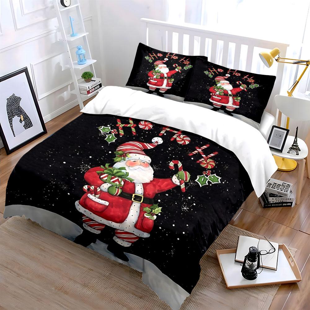 Santa Claus with Candy Canes Bedding Duvet Cover Set Duvet Cover Pillowcases (1*Duvet Cover 2*Pillowcases, without duvet insert)
