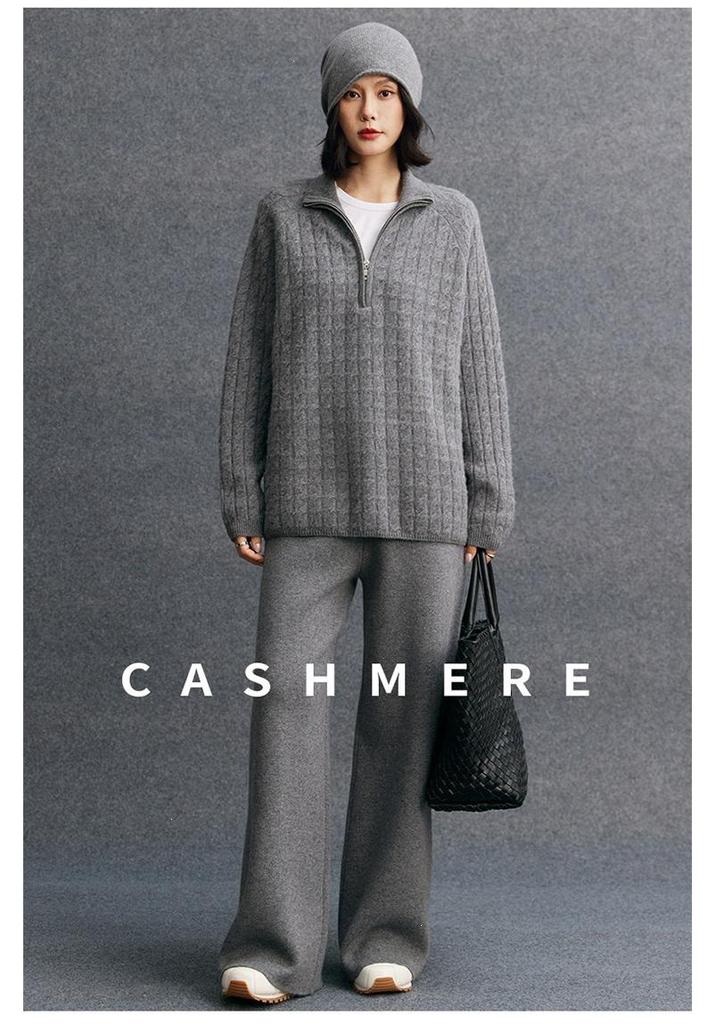 2026 Autumn Cashmere Loose Half-Zip Cable Knit Lapel Sweater for Women