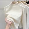 Ear-rimmed Knitted Shirt Half-high Collar Base Shirt Women's White Base Sweater Women's Spring and Autumn New Top