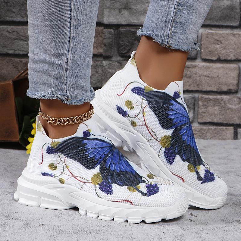 Шикарные кроссовки на платформе с узором «бабочка» для женщин, дышащая сетчатая прогулочная обувь, женские удобные туфли без застежек на толстой подошве из вулканизированной стали