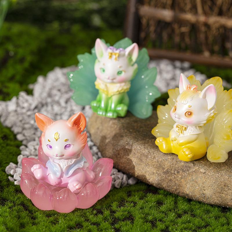 Shanhai Fox Ornament Cartoon Nine-Tailed Fox Resin Crafts Desktop Ornament Decorative Toys