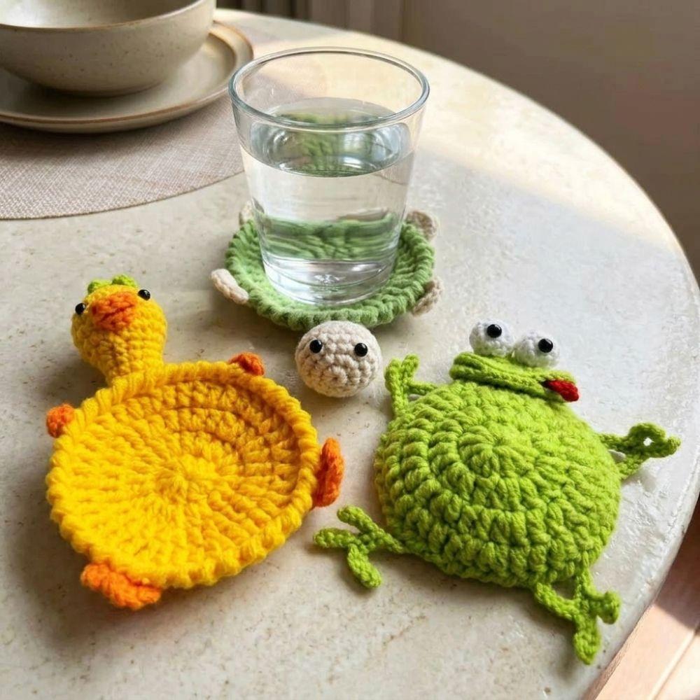 Hand Woven Knitted Cup Mat Heat Resistant Insulation Pad Cute Crochet Turtle Coaster  Desk Decor