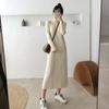 Качественное вязаное платье Douyin Tmall женское осенне-зимнее новое в рубчик прямое базовое длинное до колена длинное платье