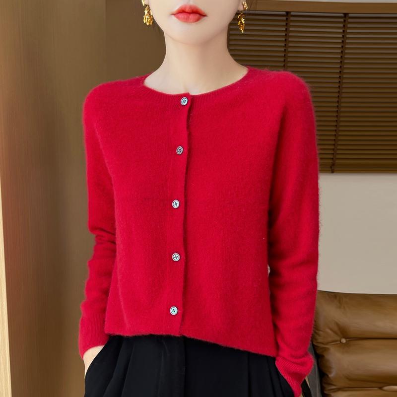 Женский кардиган с круглым вырезом Qinghe кашемир 30% кашемир 70% шерсть женский осенне-зимний кашемировый кардиган мягкий и теплый