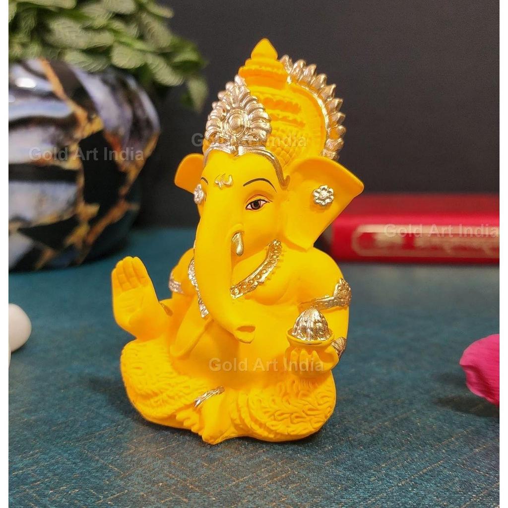 Желтый Мукут Ганеша - Хорошо для Божественного Домашнего/Офисного Декора, Идол на Приборную Панель Автомобиля, Подарок на Новоселье