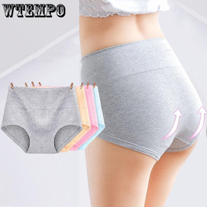 WTEMPO High-grade 4 PCS Elastic High Waist Underwear for Women Cotton Antibacterial Underwear Pure Cotton Crotch Large Size Triangle Briefs