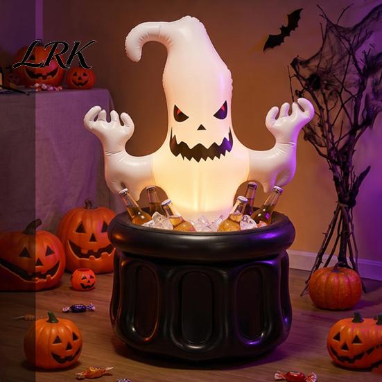 Надувное ведро для льда 'Ghost', Ведро-ванна для напитков на Хэллоуин, Белый Черный Магический охладитель напитков для декора, Двухслойное для пикника на открытом воздухе