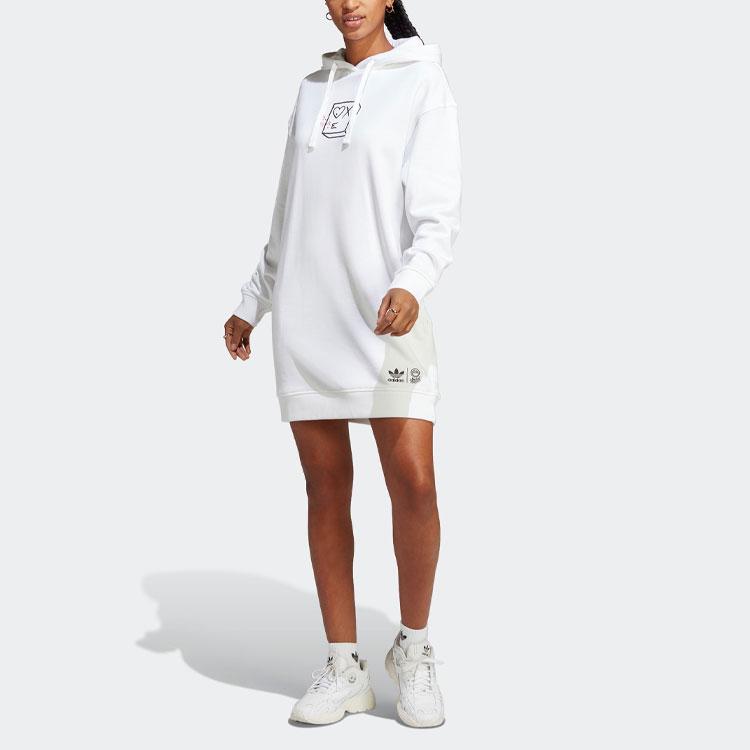 Adidas Collaboration Hooded Long-Sleeve Dress With Logo Print Women Dress White HY4270