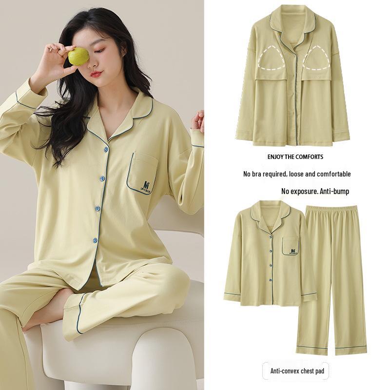 Женский хлопковый кардиган, комплект из двух предметов с нагрудными вкладышами: Сладкая и Повседневная Домашняя Одежда с Длинным Рукавом для Весны и Осени