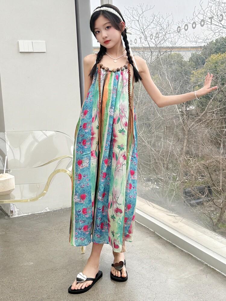 Girls' Bohemian Vacation Style Retro Dress