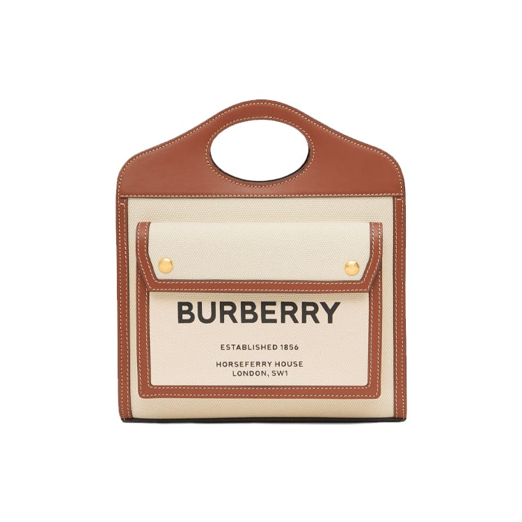 Burberry Pocket Bag Canvas With Leather Tote Bag, Shopping Bag, Shoulder Bag, Crossbody Bag, Handbag Mini Women's Beige 80317461