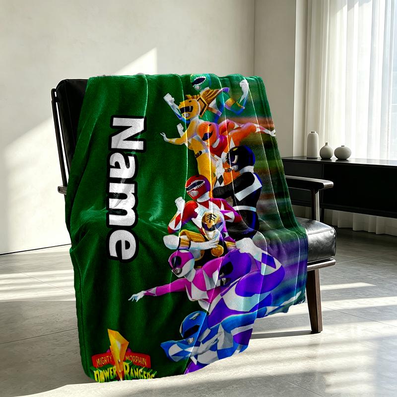 Custom Name Personalized Mighty Morphin Power Rangers Print Blankets, Home Decor, Bedroom, Sofa, Camping, Couch, Gifts for Birthday Christmas