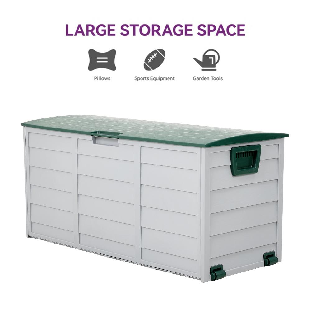 290L Outdoor Storage Box with Lid, Lockable with Wheels & Handles, for Garden Tools