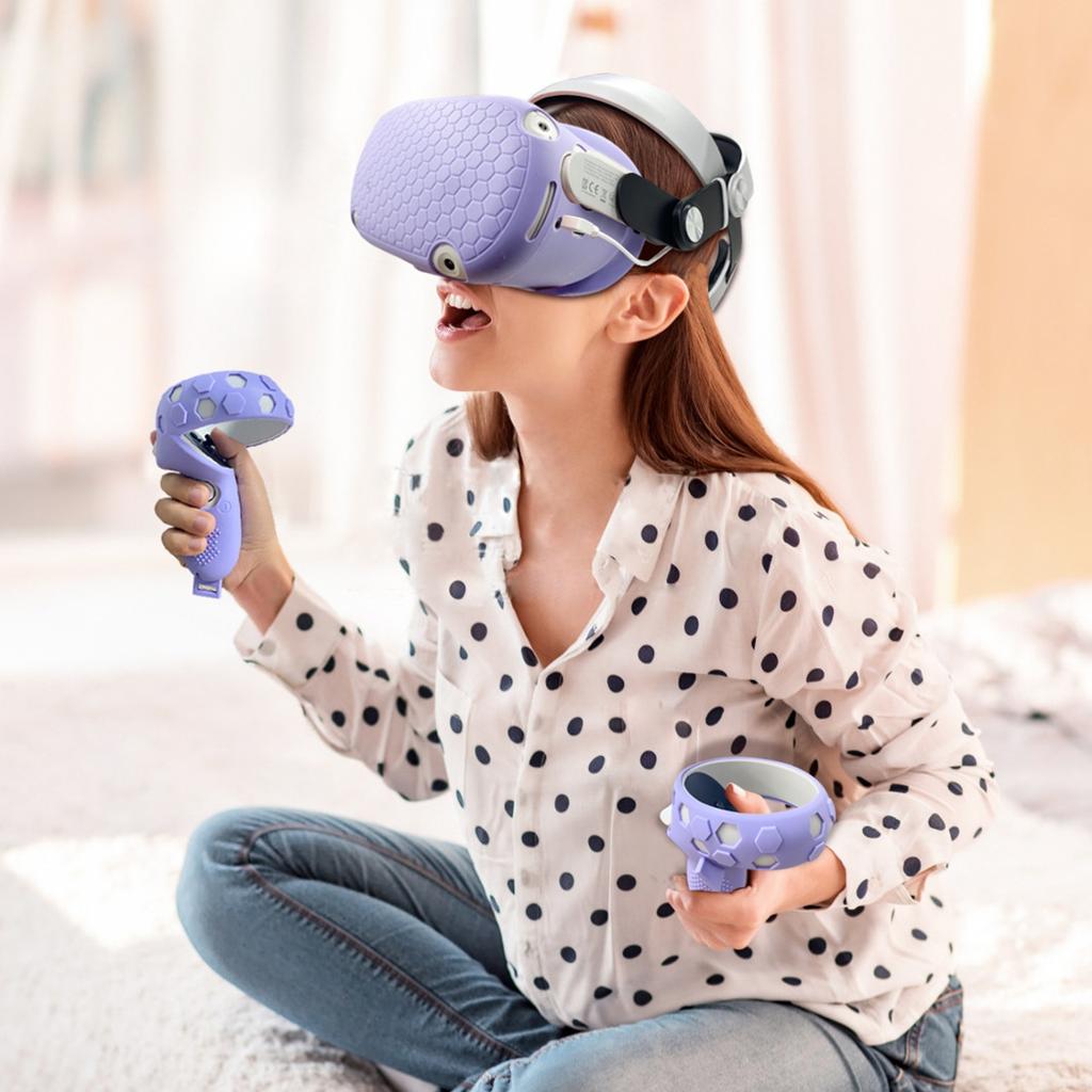 Совместимо с аксессуарами Oculus Quest 2, Силиконовая маска для лица VR, Защитный чехол для VR, Совместимо с чехлами-рукоятками для контроллеров Quest 2 Touch