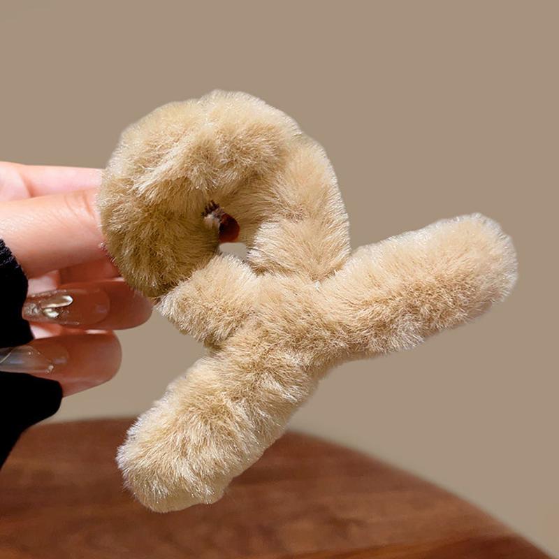 Мягкая молочно-кофейная серия пушистых плюшевых заколок для волос на затылке, теплые большие плюшевые заколки-акула, заколки-когти для волос