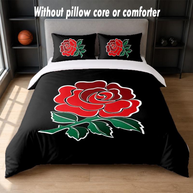 England Rugby Design Bed Bedding Set 1 Duvet Cover + 2 Pillowcases Soft Breathable Household Bed Linens