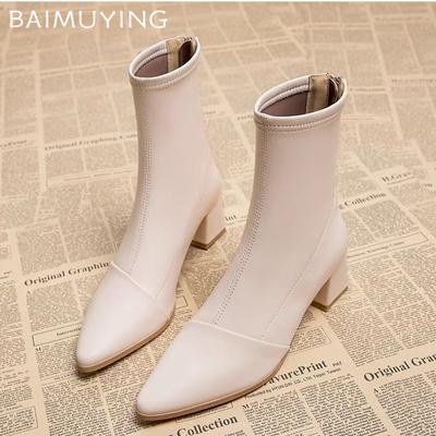 Женские ботильоны с острым носком на высоком каблуке, массивные кожаные туфли для женщин 2025 года, трендовая зимняя мода, элегантные повседневные женские зимние ботинки