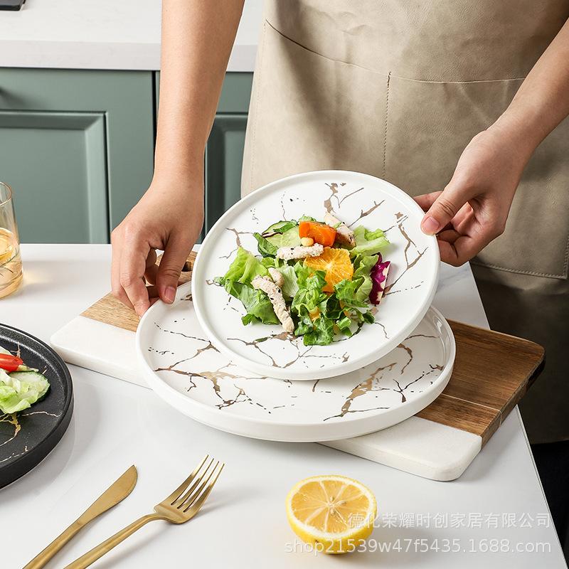 Японская креативная керамическая тарелка для западной еды с мраморным узором и кромкой, тарелка для стейка, сервировочная тарелка для гостиничной посуды
