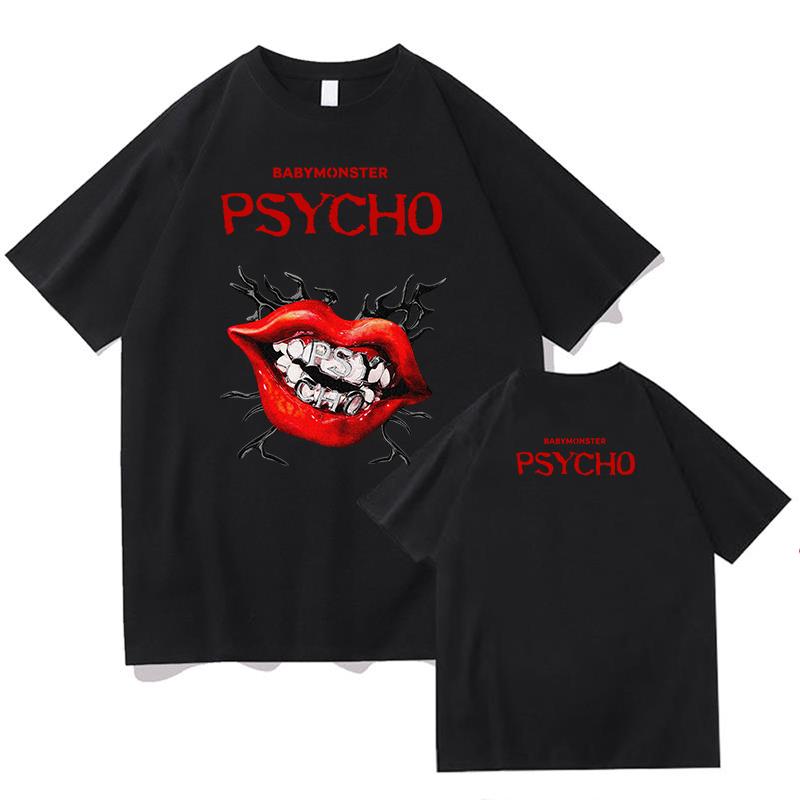 Новые футболки BABYMONSTER PSYCHO с графическим принтом Хлопковые футболки Свободный крой Модная женская футболка Мужская одежда Качественные топы Streetwear