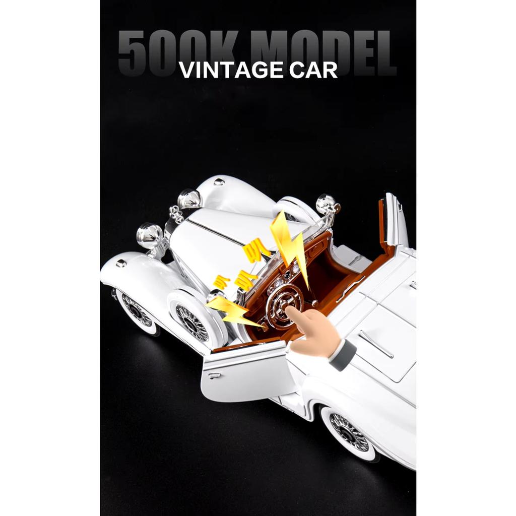 Масштаб 1/18 1936 Benzs 500K Alloy Classic Car Model Diecast Metal Retro Vehicles Car Model Simulation Sound and Light Children Toy Toy Gift