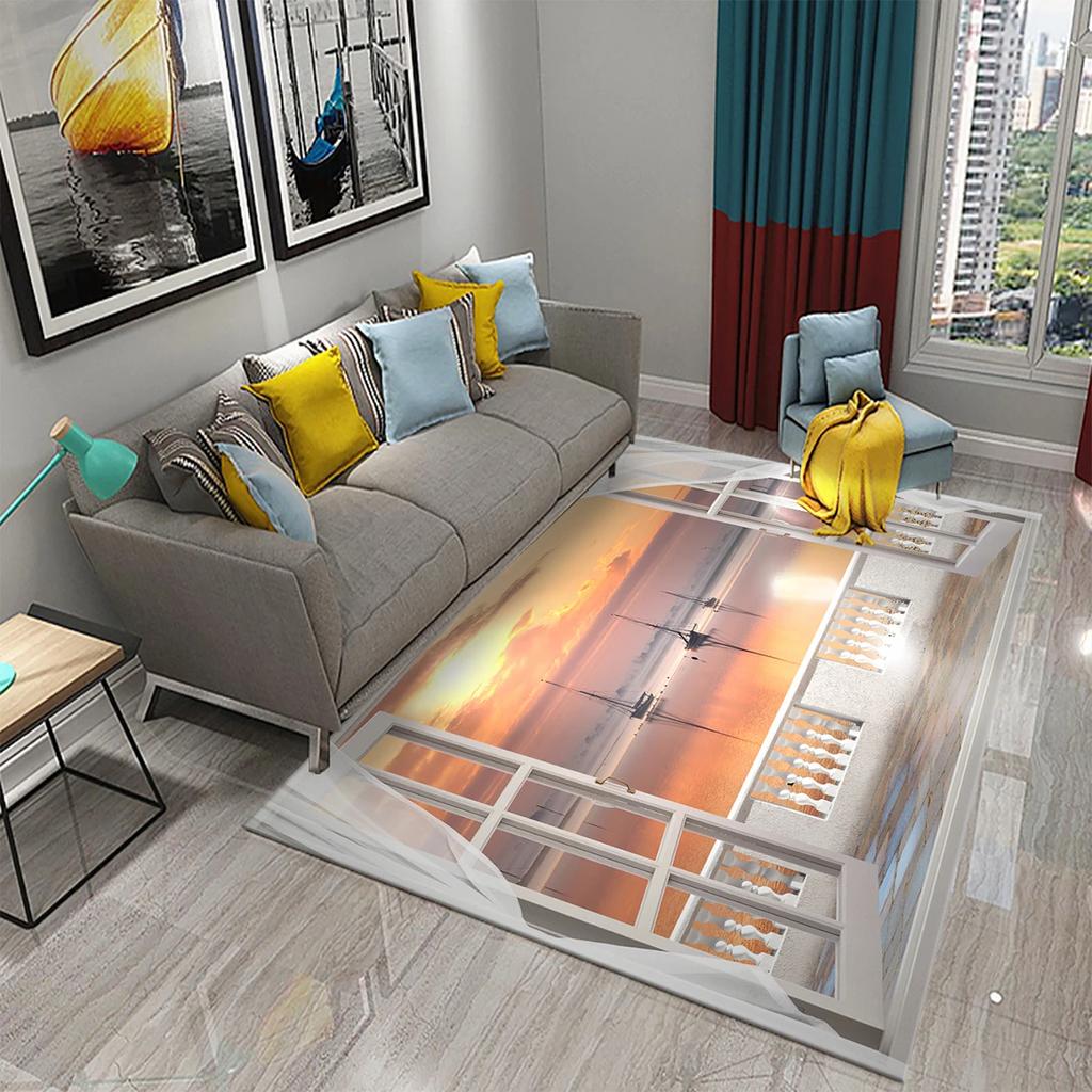 3D Современный ковер с пейзажем за окном Красивый вид за окном Коврики Кухня Ванная Нескользящий коврик Ковры для декора гостиной и спальни
