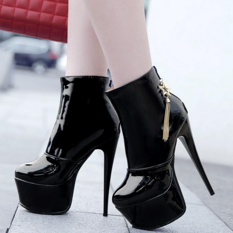 Модные сексуальные ботильоны на высоком каблуке для женщин, модные лакированные короткие ботинки на платформе, белые, красные, фетиш-обувь для вечеринок, большой размер 45 47